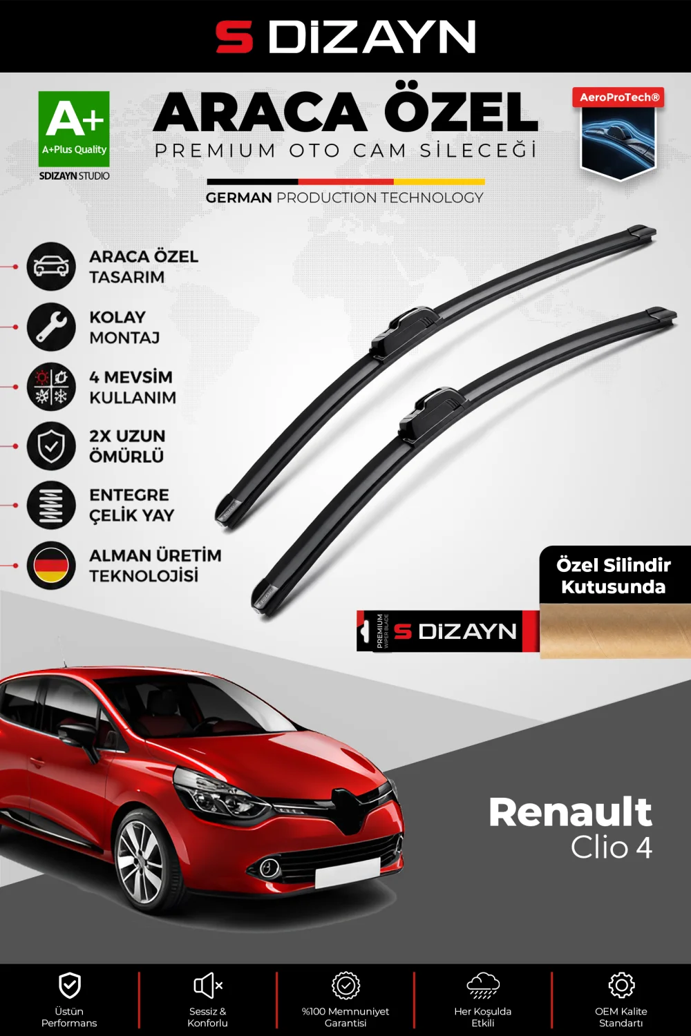 Renault Clio 4 HB Ön Cam Silecek Seti 2012-2019 Premium Araca Özel 65-35 Cm  A+ Kalite