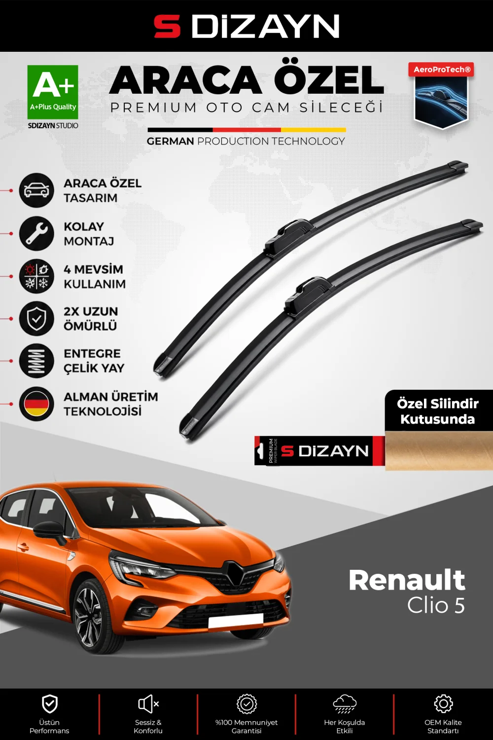 Renault Clio 5 HB Ön Cam Silecek Seti 2019-2025 Premium Araca Özel 70-30 Cm  A+ Kalite