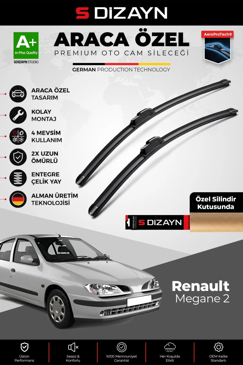 Renault Megane 1 Ön Cam Silecek Seti 1996-2002 Premium Araca Özel 55-50 Cm  A+ Kalite