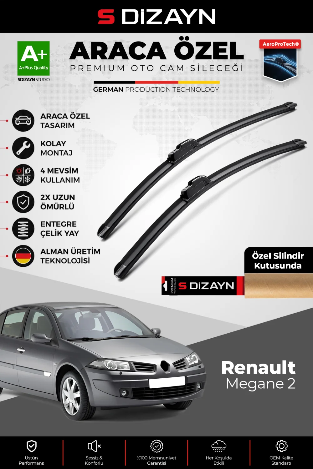 Renault Megane 2 Ön Cam Silecek Seti 2002-2006 Premium Araca Özel 60-45 Cm  A+ Kalite