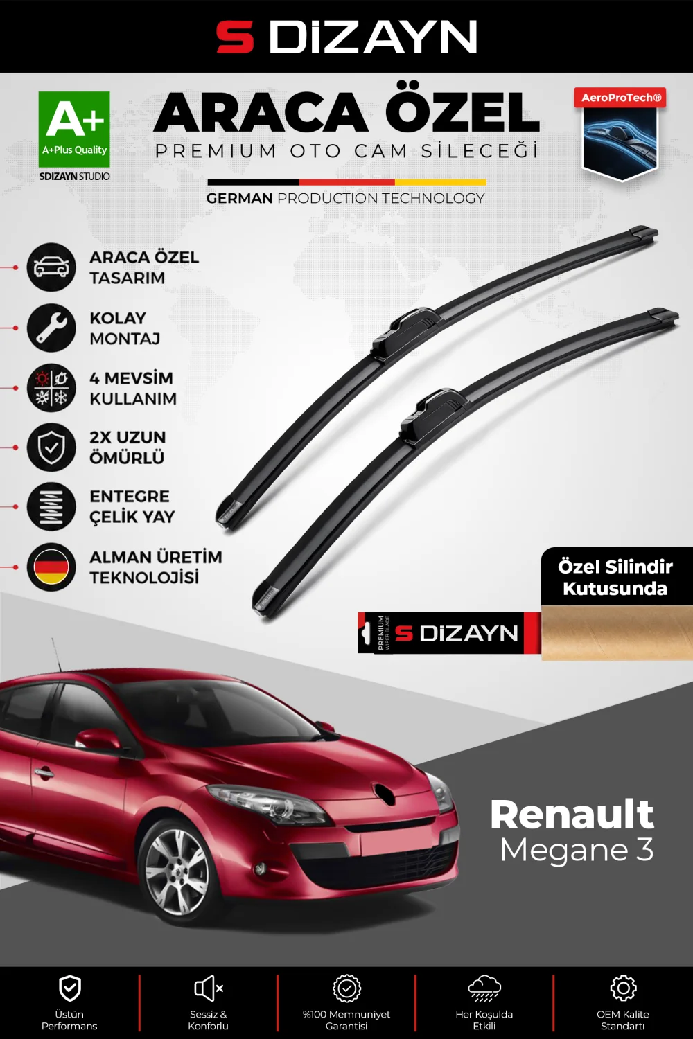 Renault Megane 3 Ön Cam Silecek Seti 2009-2016 Premium Araca Özel 60-40 Cm  A+ Kalite