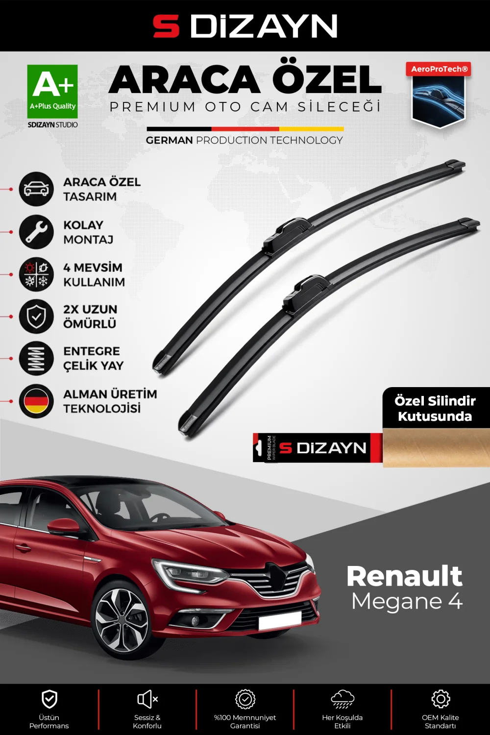 Renault Megane 4 Ön Cam Silecek Seti 2016 Üzeri Premium Araca Özel 60-45 Cm  A+ Kalite