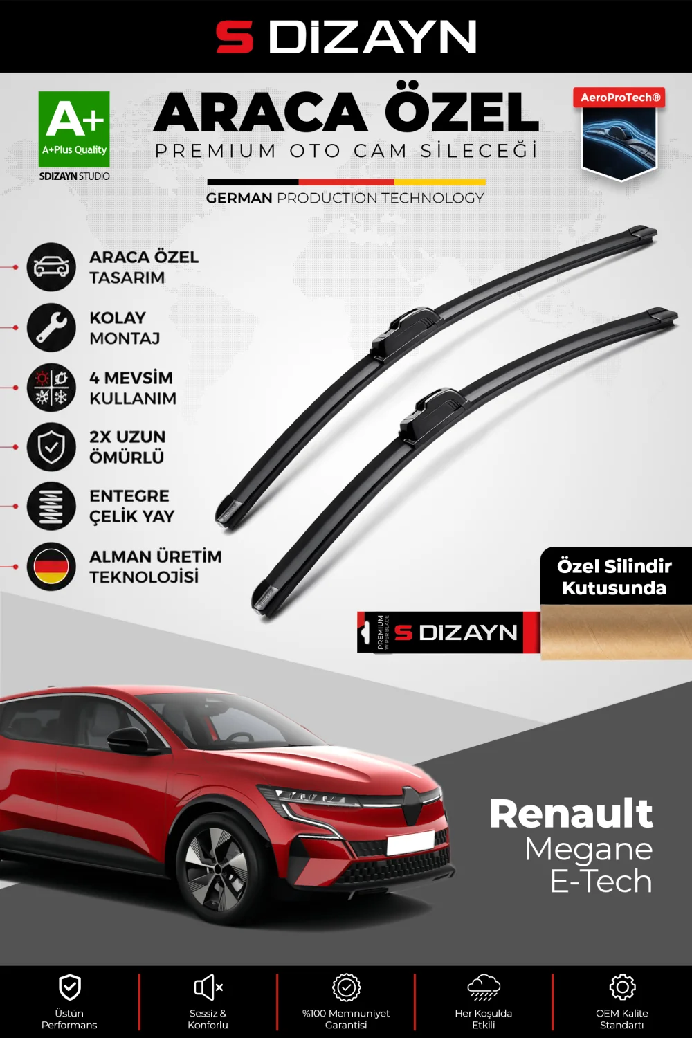 Renault Megane E-Tech Ön Cam Silecek Seti 2021 Üzeri Premium Araca Özel 65-40 Cm  A+ Kalite