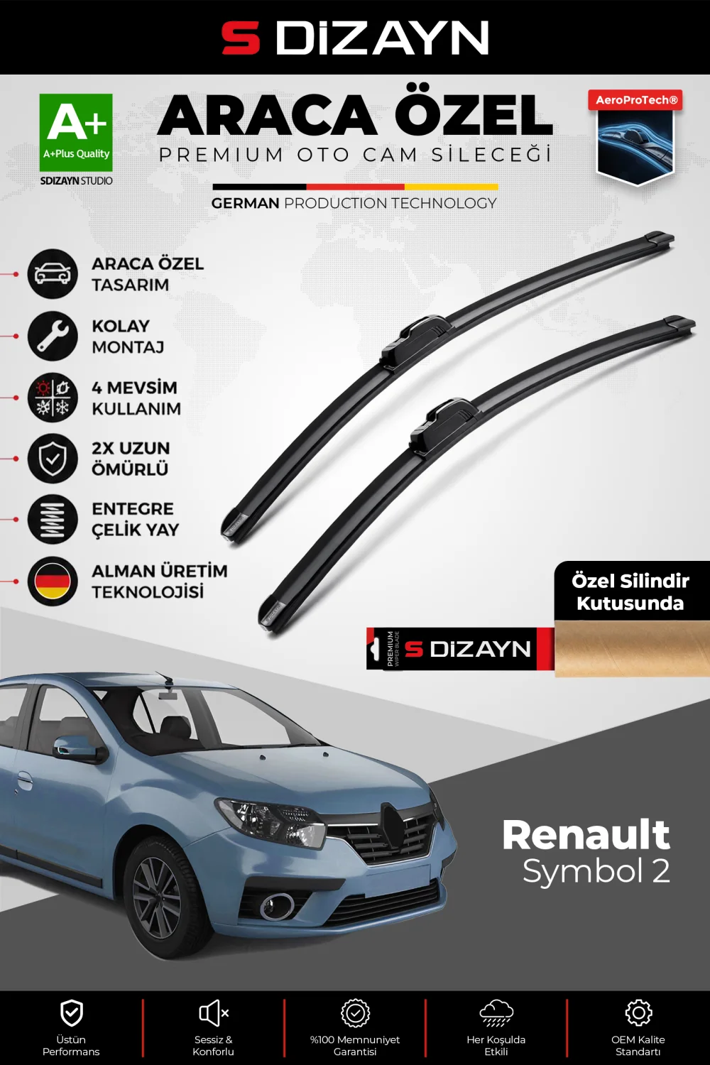 Renault Symbol Ön Cam Silecek Seti 2013-2015 Premium Araca Özel 53-50 Cm  A+ Kalite