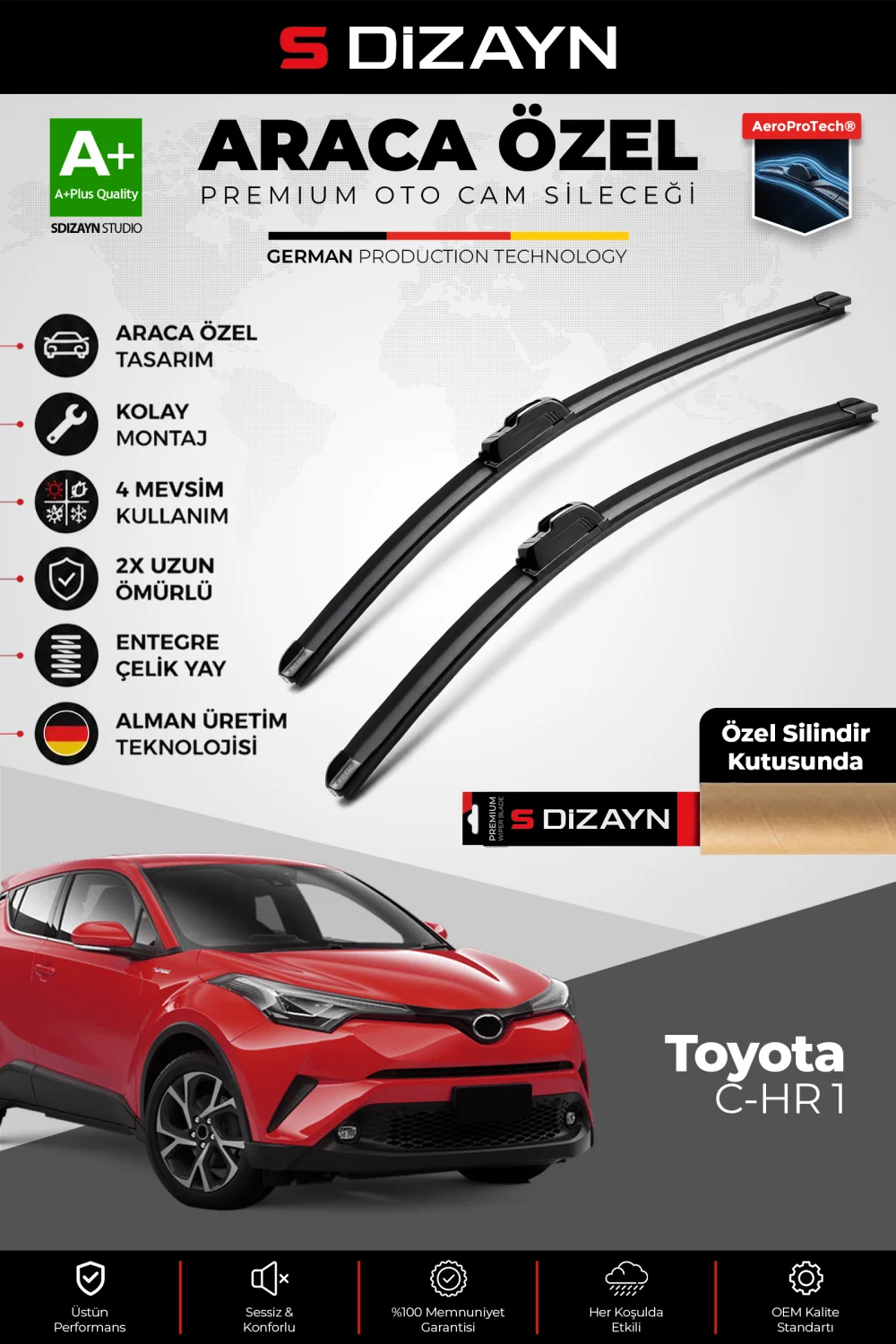 Toyota C-HR Ön Cam Silecek Seti 2016-2023 Premium Araca Özel 65-40 Cm  A+ Kalite
