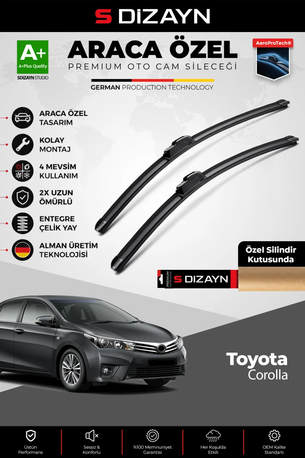 Toyota Corolla Ön Cam Silecek Seti 2012-2018 Premium Araca Özel 65-35 Cm  A+ Kalite
