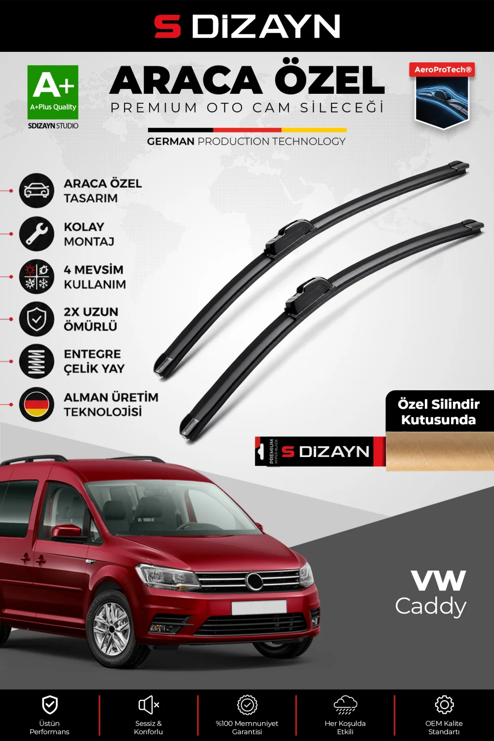 Drs Tuning Caddy 3 Ön Cam Silecek Seti 2015-2020 Premium Araca Özel 60-45 Cm  A+ Kalite