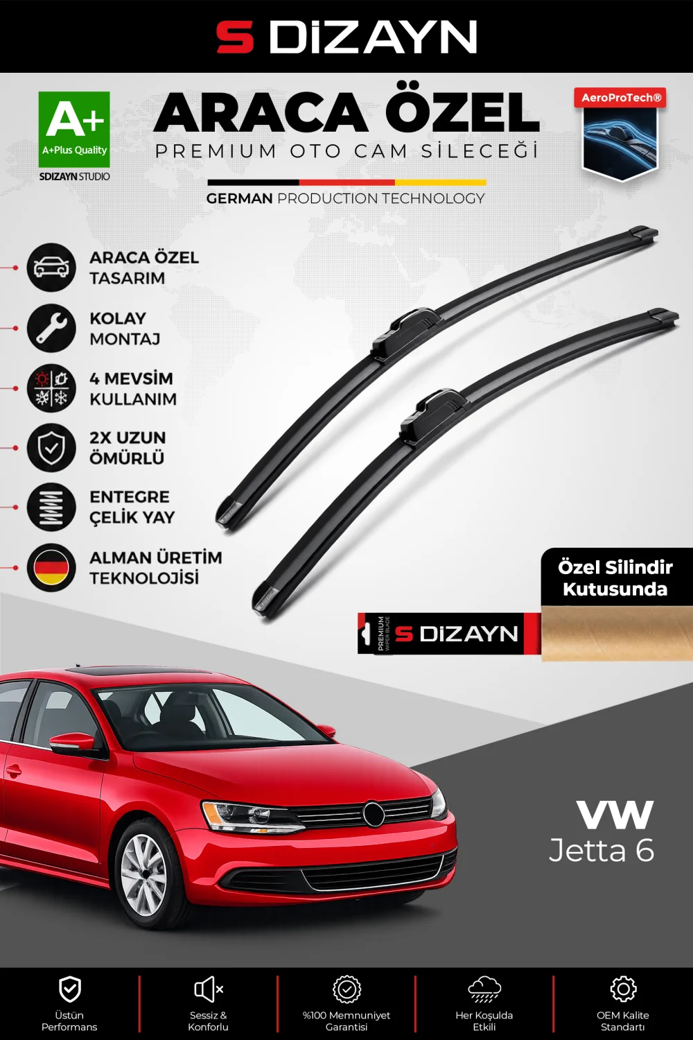 Drs Tuning Jetta Ön Cam Silecek Seti 2010-2019 Premium Araca Özel 60-48 Cm  A+ Kalite