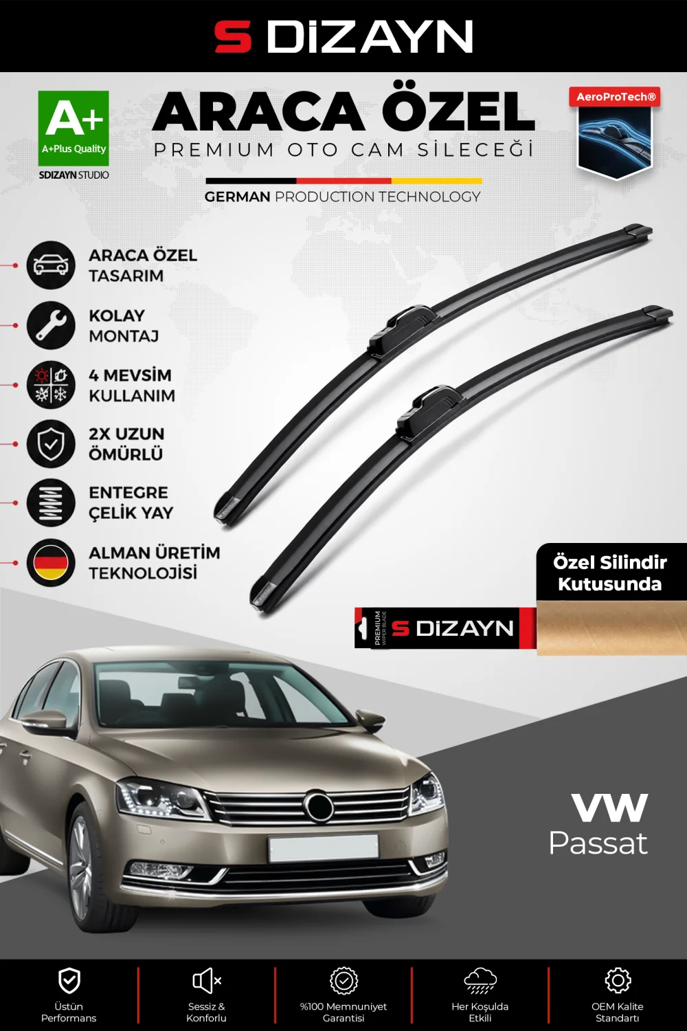 Drs Tuning Passat B7 Ön Cam Silecek Seti 2010-2014 Premium Araca Özel 60-48 Cm  A+ Kalite