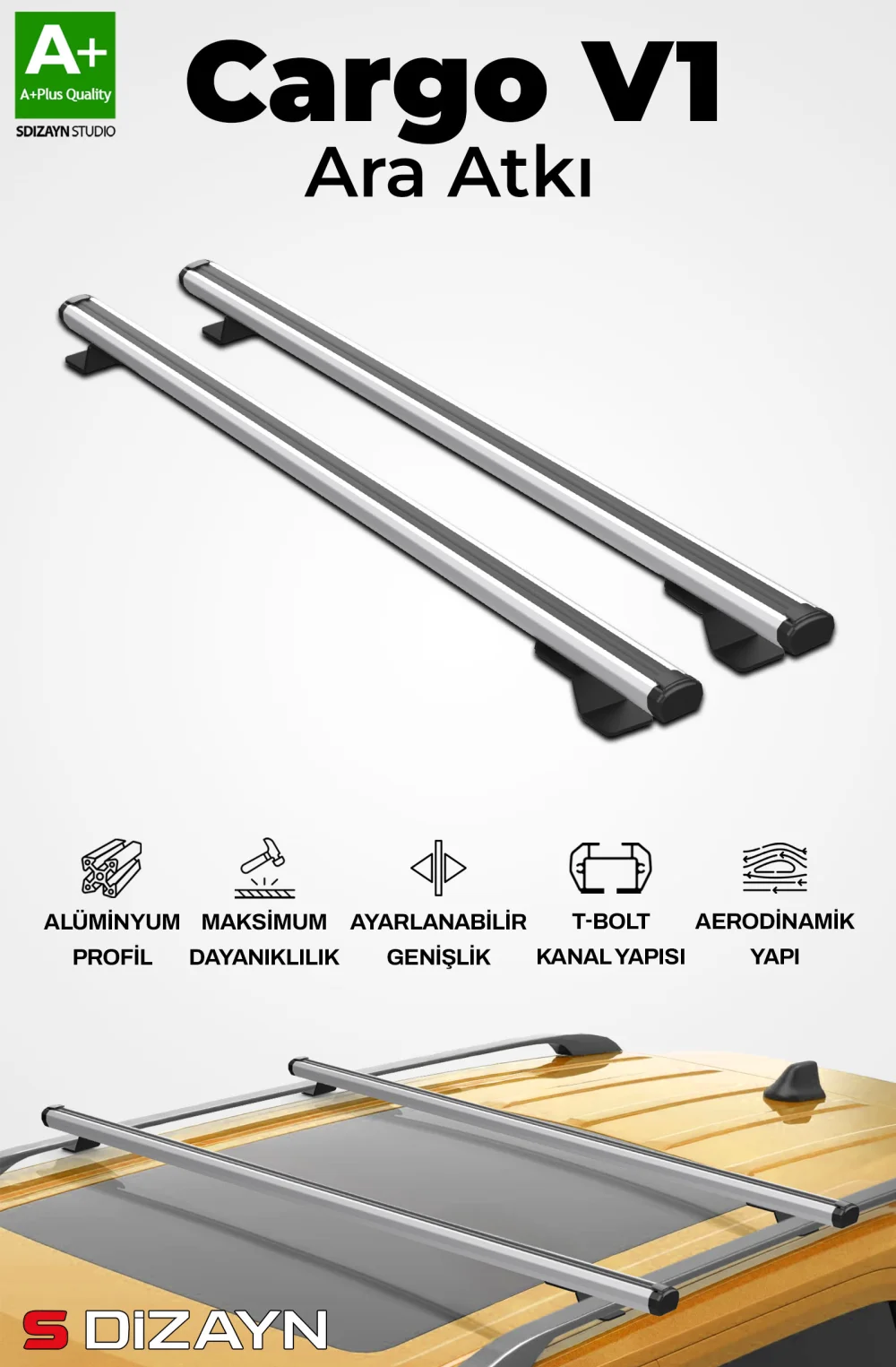 Drs Tuning Renault Grand Scenic S-Bar Cargo V1 Ara Atkı Tavan Taşıyıcı Barı Gri 130 Cm 2010-2016 A+ Kalite