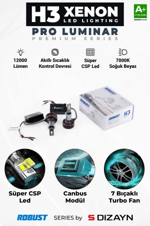 S-Dizayn Pro Luminar H3 Led Xenon / 60W / 12000LM / 7000K A+ Kalite thumb 1