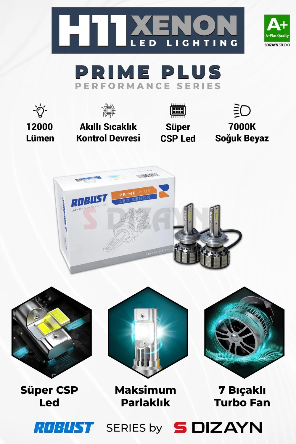 Drs Tuning Prime Plus H11 Led Xenon / 45W / 12000 LM / 7000K A+ Kalite