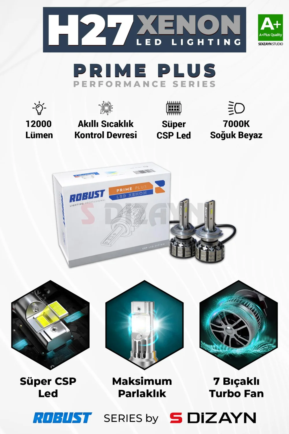 Drs Tuning Prime Plus H27 Led Xenon / 45W / 12000 LM / 7000K A+ Kalite