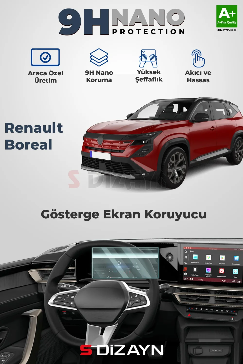 Drs Tuning Renault Boreal Evolution 9H Nano 7 İnç Gösterge Ekran Koruyucu (PARLAK) 2025 Üzeri A+ Kalite