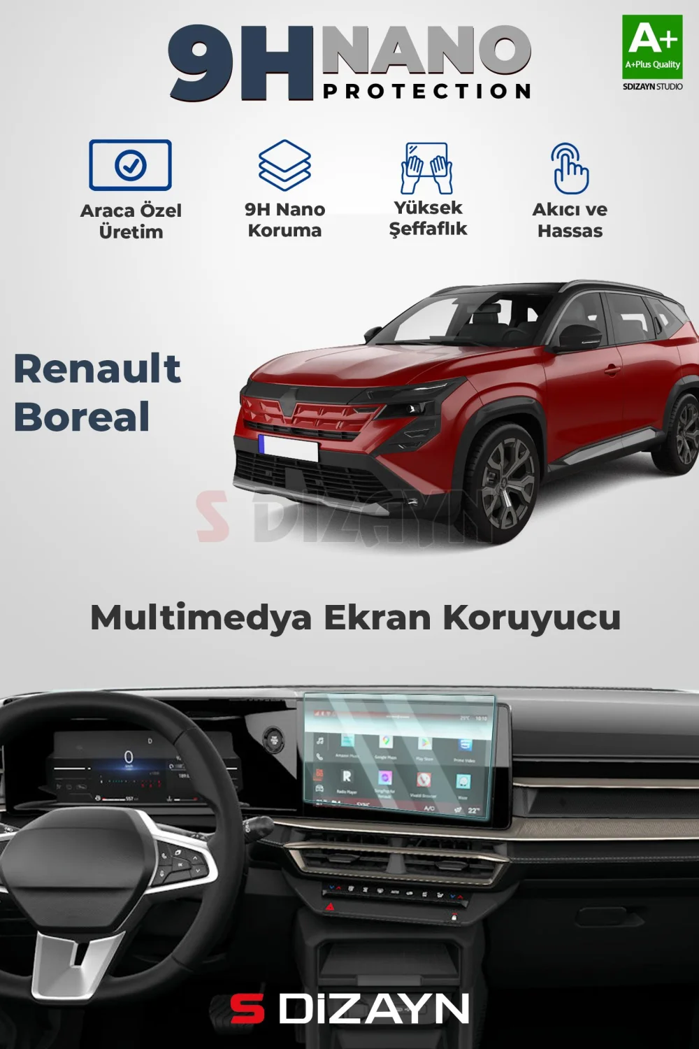 Drs Tuning Renault Boreal 9H Nano Multimedya Ekran Koruyucu (PARLAK) 2025 Üzeri A+ Kalite
