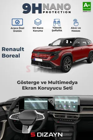 Drs Tuning Renault Boreal Evolution 9H Nano 7 İnç Gösterge Ve 10 İnç Multimedya Ekran Koruyucu 2'Li Set (Parlak) 2025 Üzeri A+ Kalite