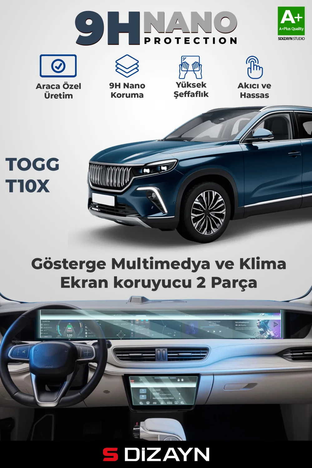 Drs Tuning Togg T10X Ekran Koruyucu Seti Tam Set (PARLAK) 2023 Üzeri A+ Kalite