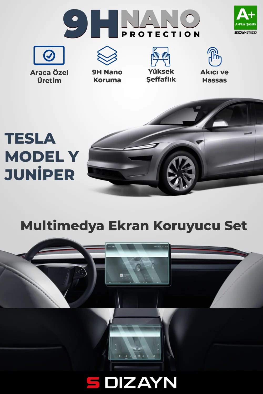 Drs Tuning Tesla Model Y Juniper Ön ve Arka Ekran Koruyucu Seti (PARLAK) 2025 Üzeri A+ Kalite