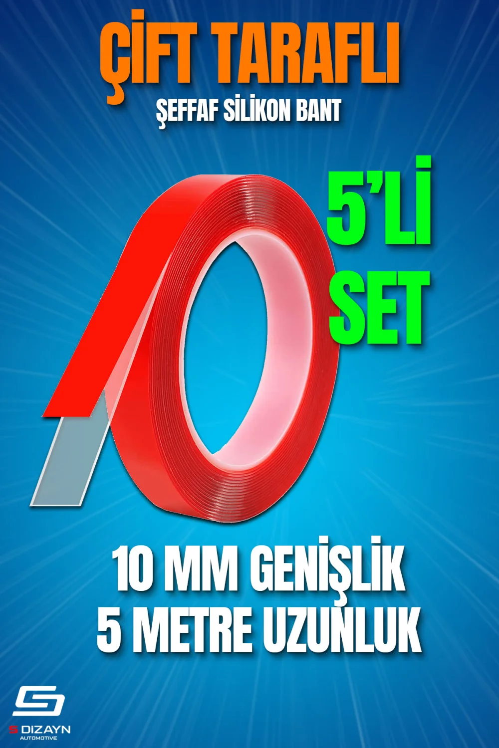 Drs Tuning Çift Taraflı Bant 10mm x 5 Metre 5'li Paket Şeffaf Silikon VHB Bant A+Kalite
