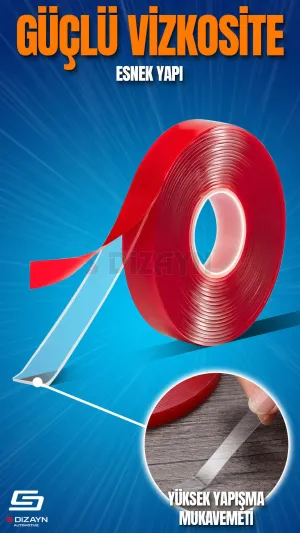 Drs Tuning Çift Taraflı Bant 10mm x 5 Metre 5'li Paket Şeffaf Silikon VHB Bant A+Kalite - Görsel 2