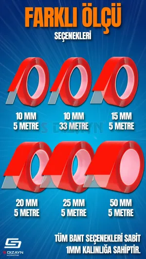 Drs Tuning Çift Taraflı Bant 10mm x 5 Metre 5'li Paket Şeffaf Silikon VHB Bant A+Kalite - Görsel 5