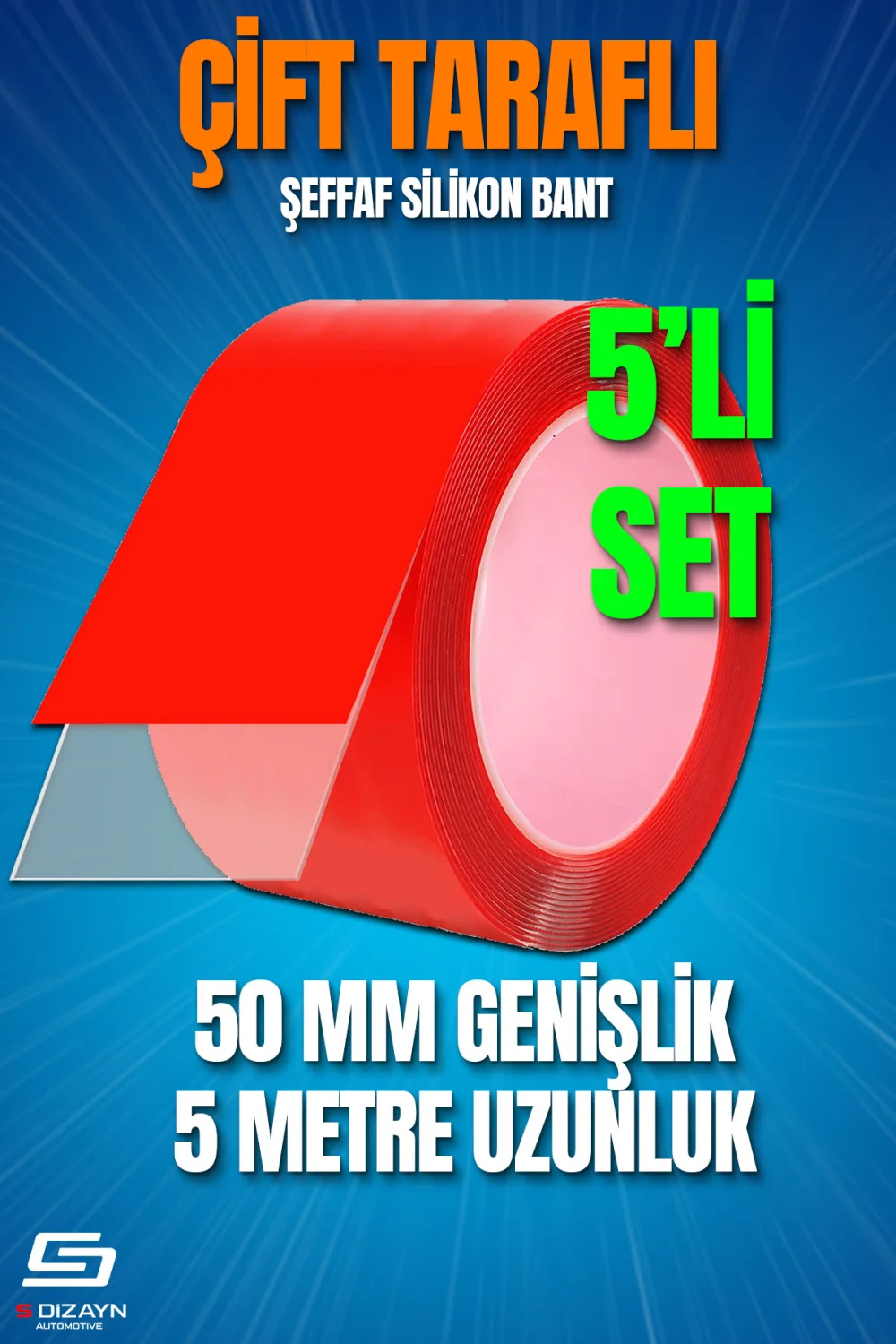 Drs Tuning Çift Taraflı Bant 50mm x 5 Metre 5'li Paket Şeffaf Silikon VHB Bant A+Kalite