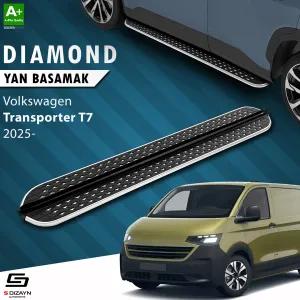 Volkswagen uyumlu VW Transporter T7 Kısa Şase Diamond Krom Yan Basamak 223 Cm 2024 Üzeri A+ Kalite modelleri DRS Tuning'de. Kaliteli malzeme, hızlı kargo ve